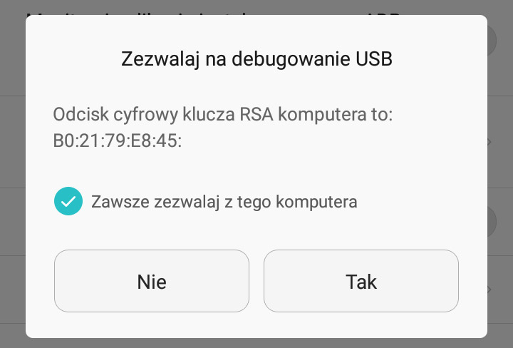 Zezwalaj na debugowanie USB