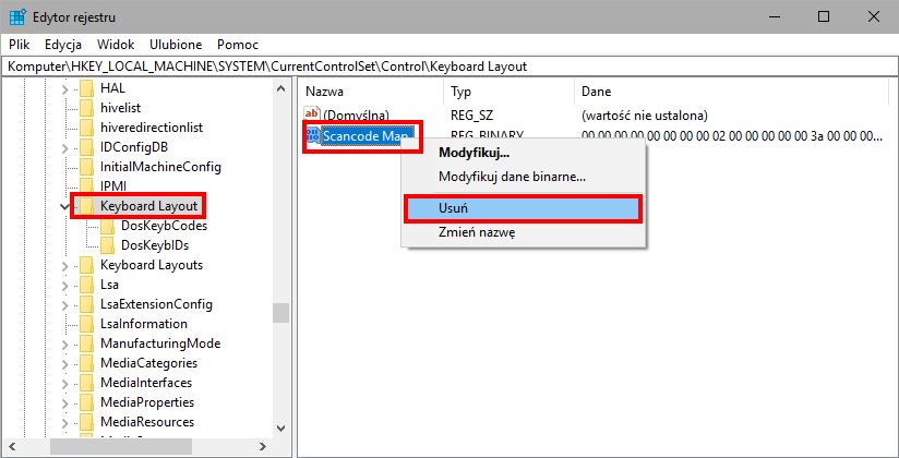 Usuwanie wpisu Scancode Map