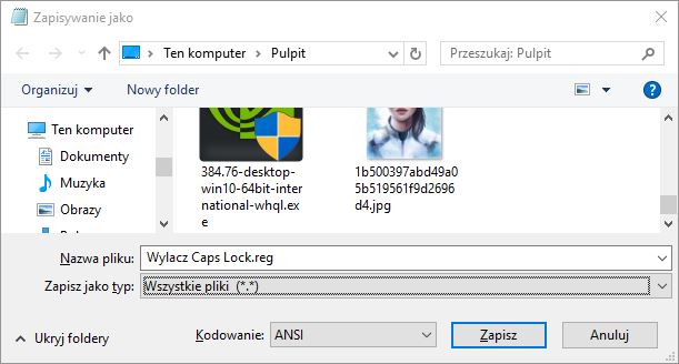 Zapisz plik w Notatniku jako .REG