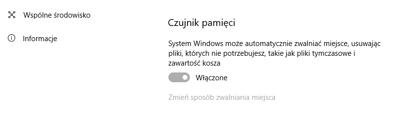 Włącz czujnik pamięci w Windows 10