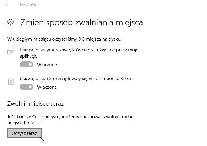 Opcje zwalniania miejsca na dysku C