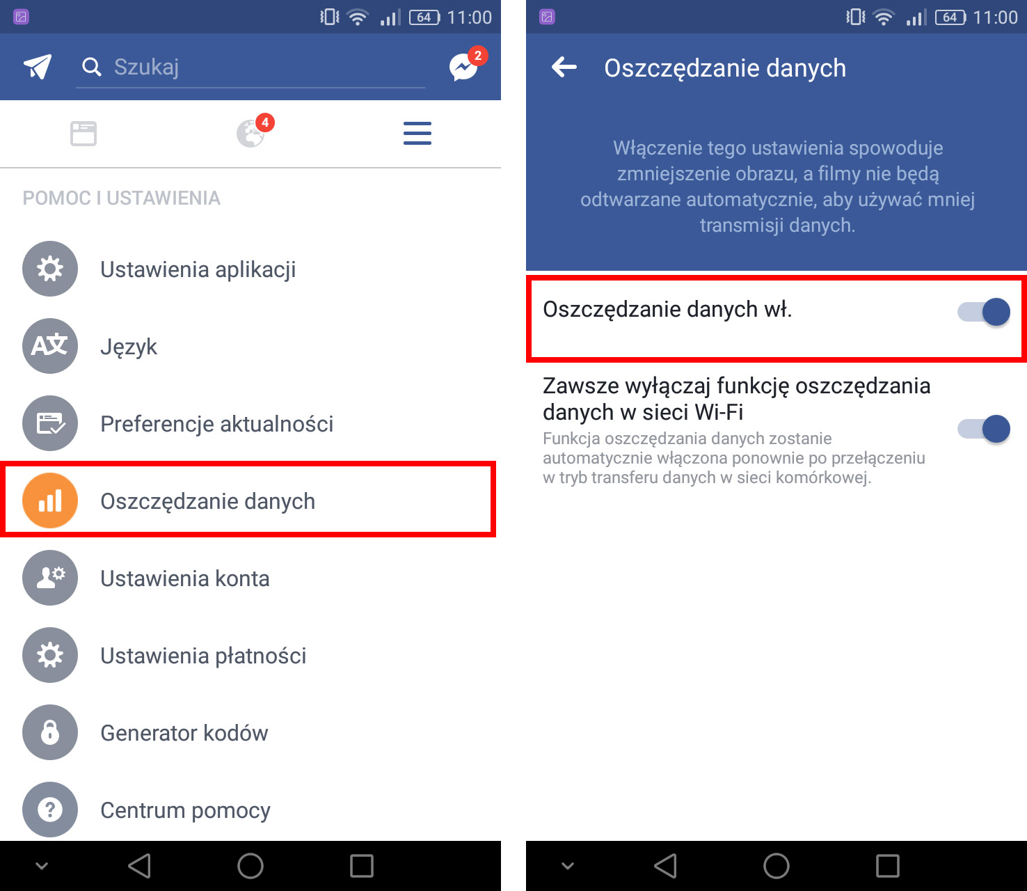 Włącz oszczędzanie danych w aplikacji Facebook