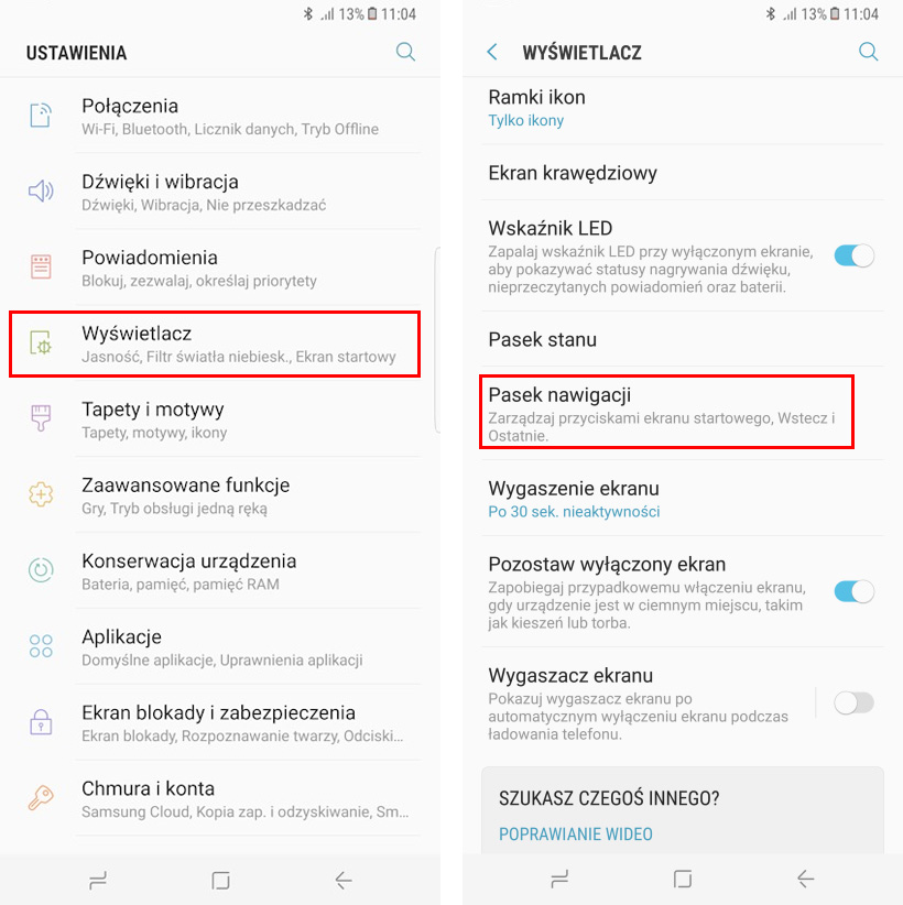 Ustawienia wyświetlacza w Galaxy S8 / S8+