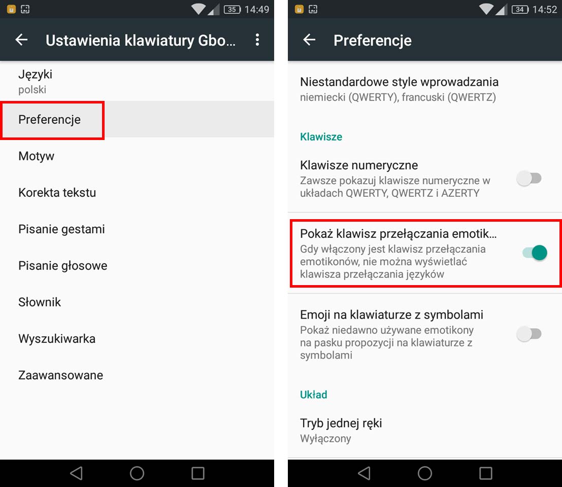 Gboard - włącz przycisk emotikon