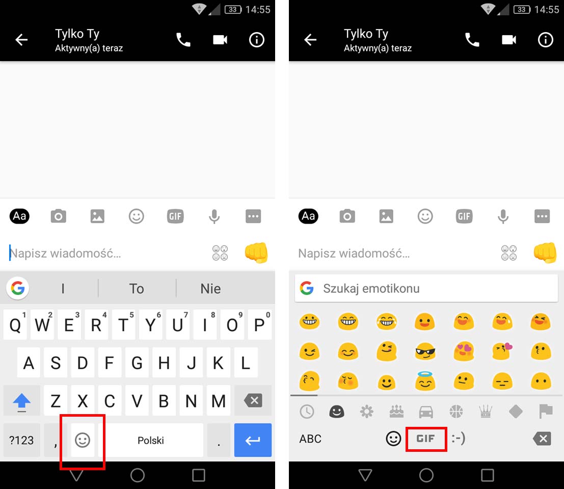 Wysuń zakładkę z emoji w Gboard