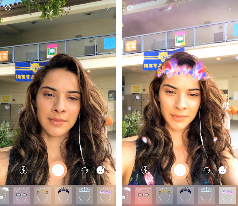 Wybór filtrów twarzy w Instagramie