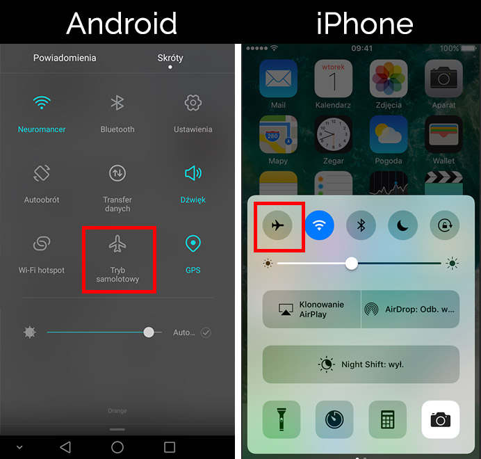 Włączanie trybu samolotowego w Androidzie i iPhone