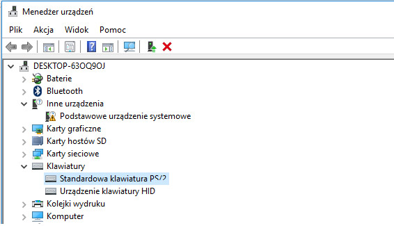 Lista klawiatur w Menedżerze urządzeń
