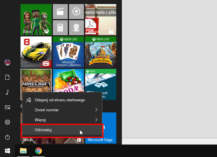 Usuwanie preinstalowanych gier w Windows 10