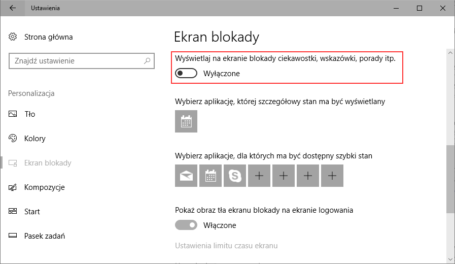 Wyłącz sugestie na ekranie blokady w Windows 10