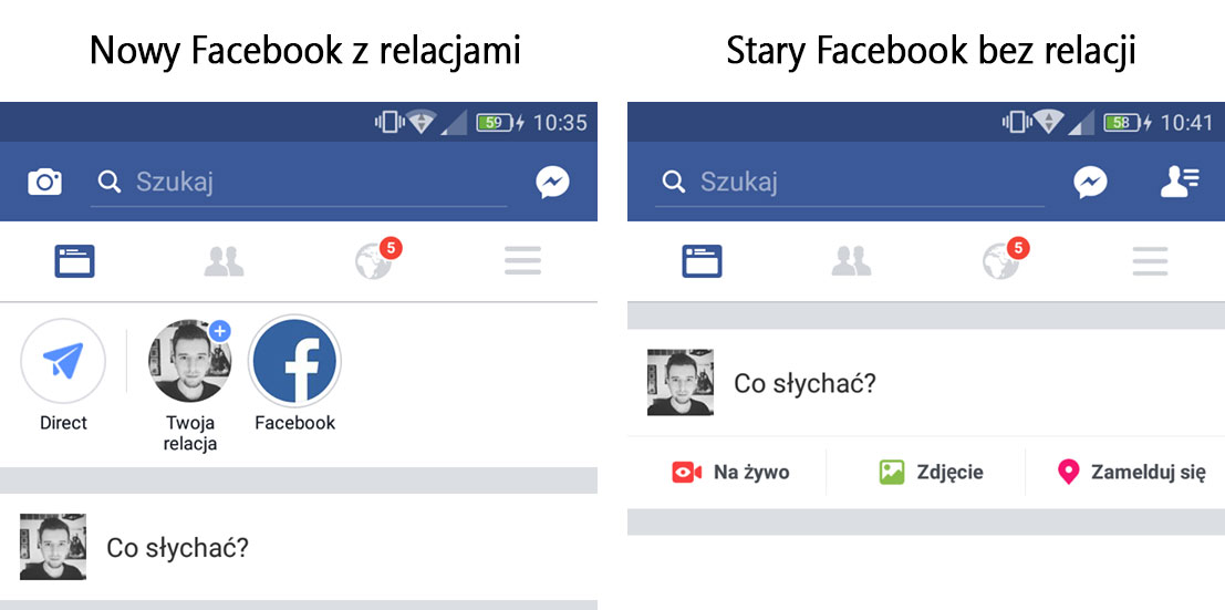 Porównanie wersji Facebooka