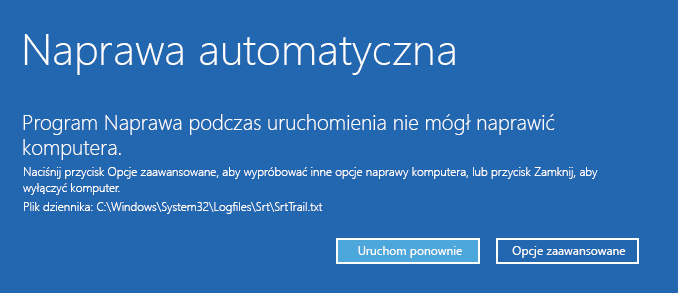 Nieudana naprawa automatyczna - ścieżka do dziennika