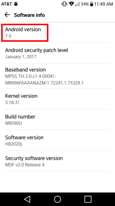 Sprawdź wersję Androida w LG G5