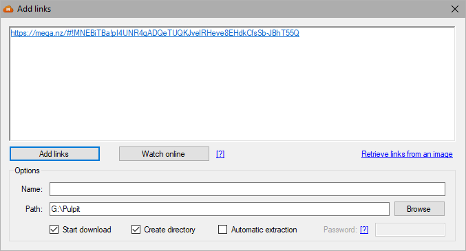 MEGA Downloader - dodawanie linków