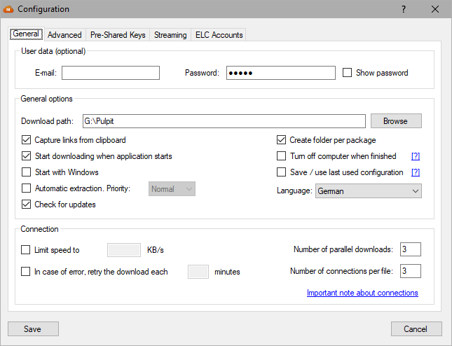 MEGA Downloader - konfiguracja