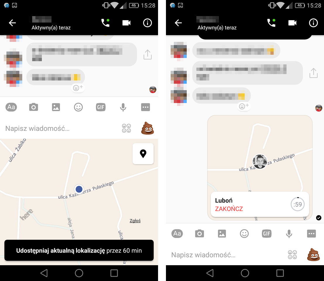 Podgląd lokalizacji w Messengerze