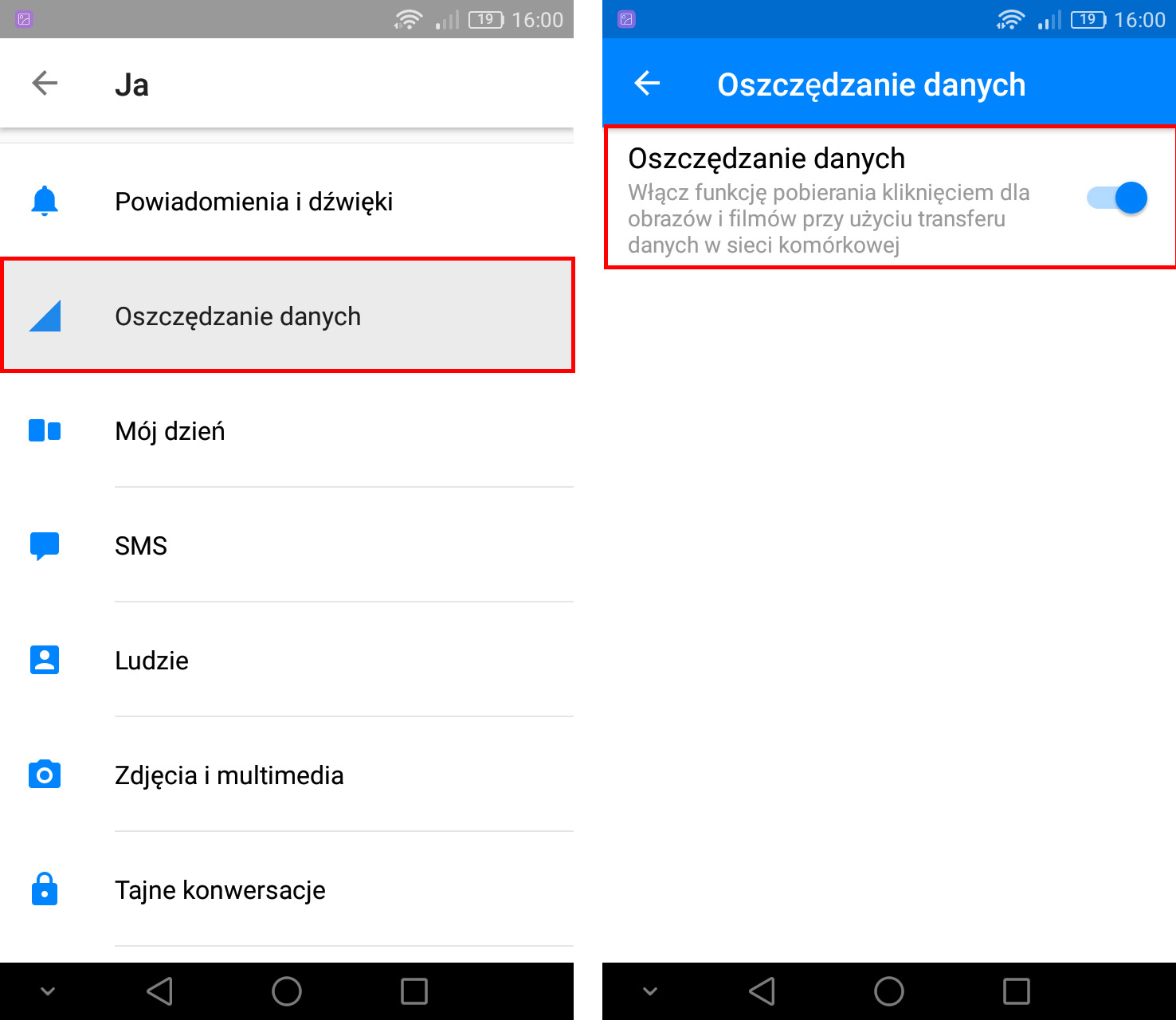 Włączanie oszczędzania danych w Messengerze