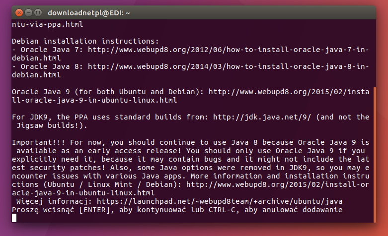 Dodaj repozytorium Javy do Ubuntu