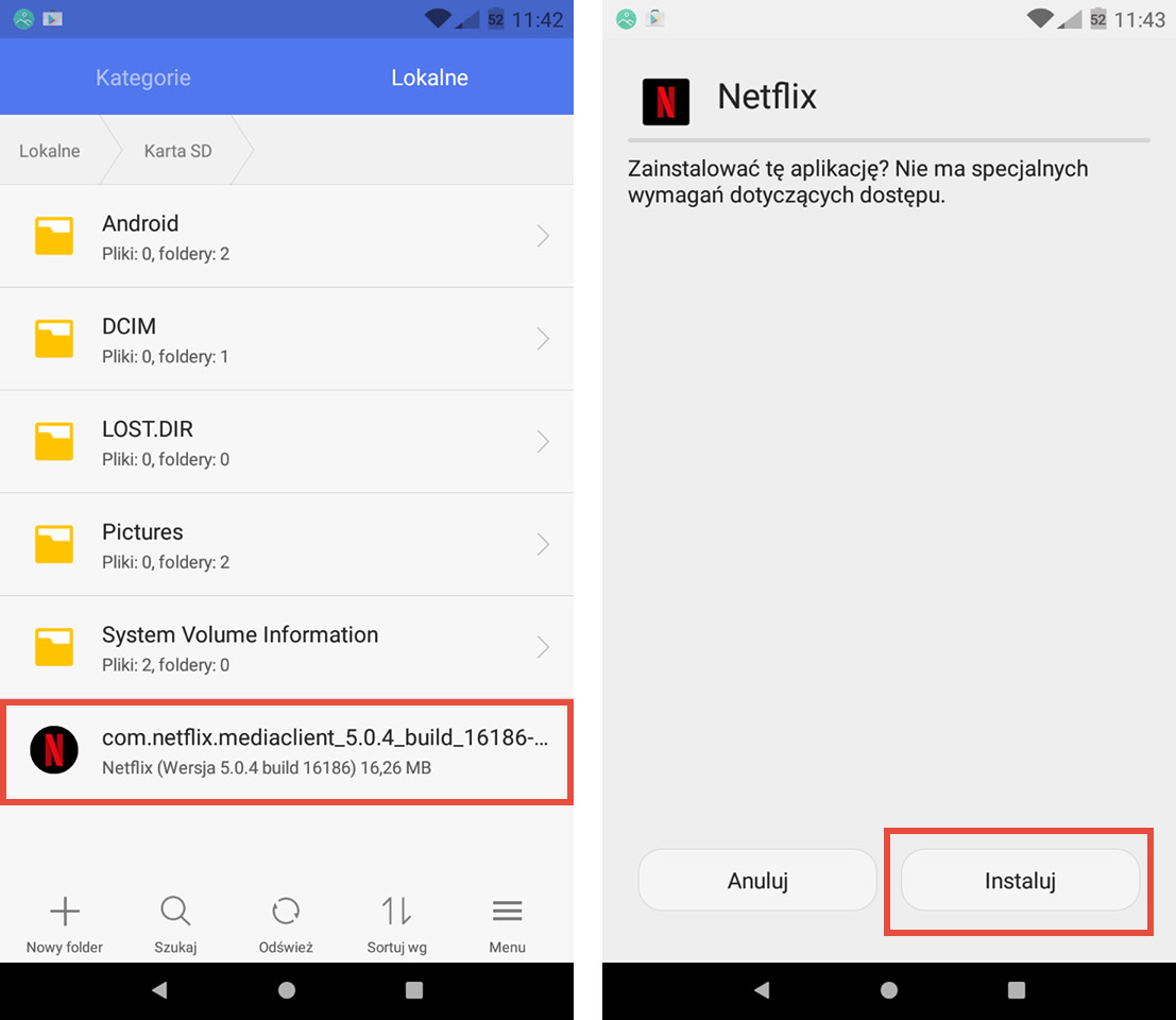 Instalacja aplikacji Netflix z pliku APK