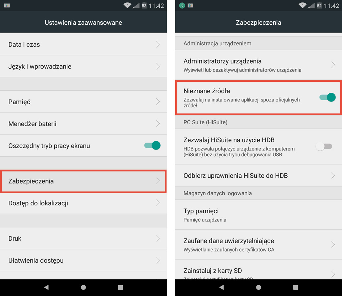 Włączenie instalacji aplikacji z nieznanych źródeł w Androidzie