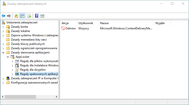 Utworzona reguła do blokowania instalowania niechcianych aplikacji