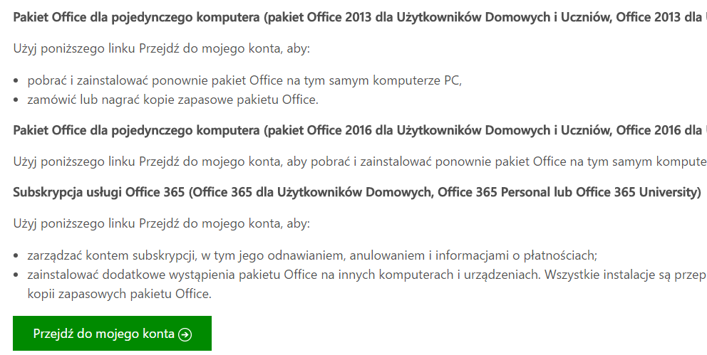 Pobieranie pakietu Office 2013, 2016 lub 365