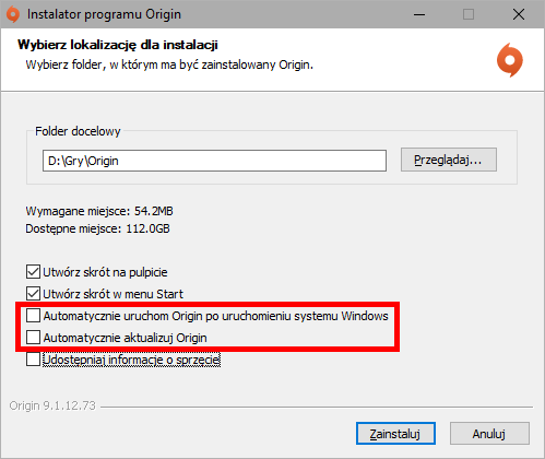 Instalator Origin