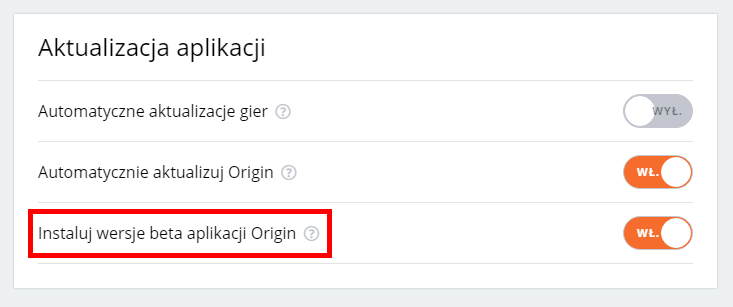 Włącz pobieranie klienta Beta Origin