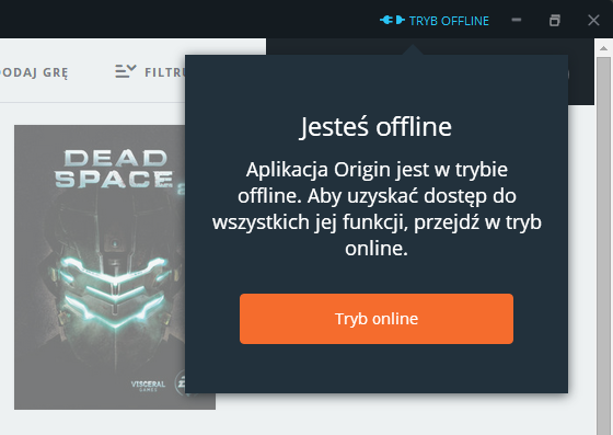 Origin włączony w trybie offline bez Internetu