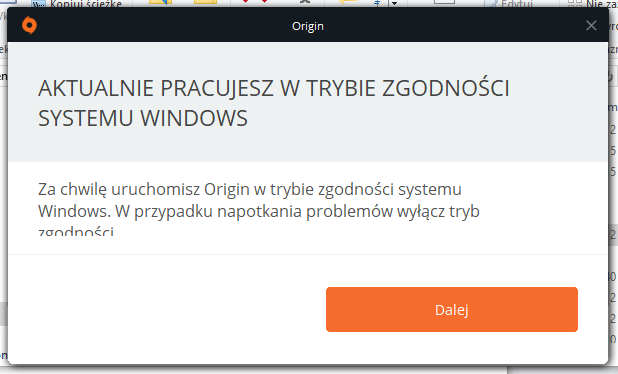 Potwierdź uruchomienie Origin w trybie zgodności
