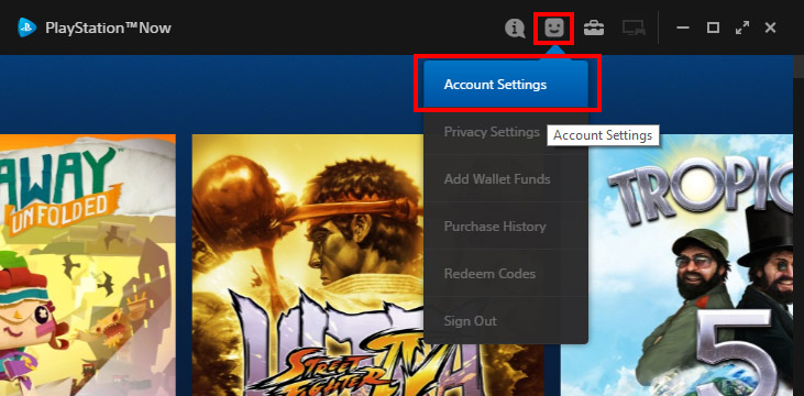 Przejdź do opcji konta w Playstation Now