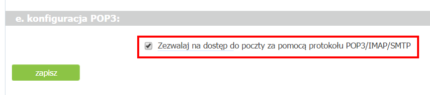 Włącz POP3/IMAP/SMTP w WP