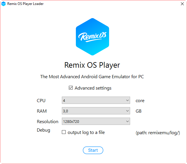 Remix OS Player - konfiguracja wstępna