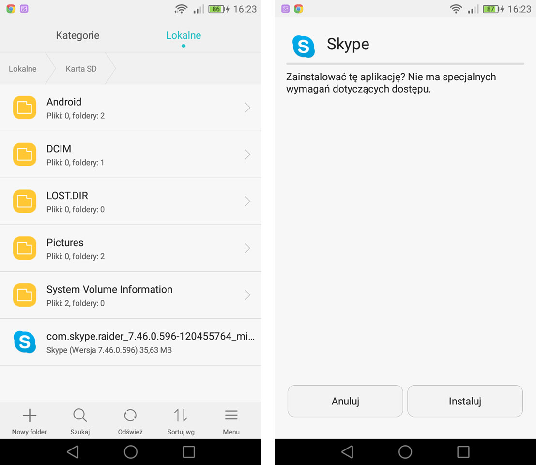 Zainstaluj Skype z pliku APK