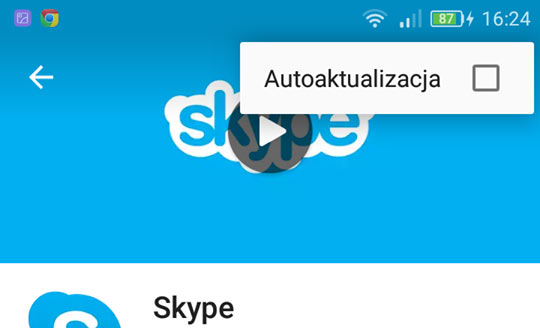 Wyłączanie autoaktualizacji Skype w Sklepie Play