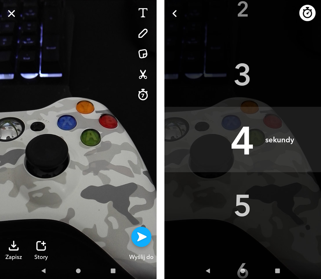 Snapchat - wybierz opcję limitu czasu