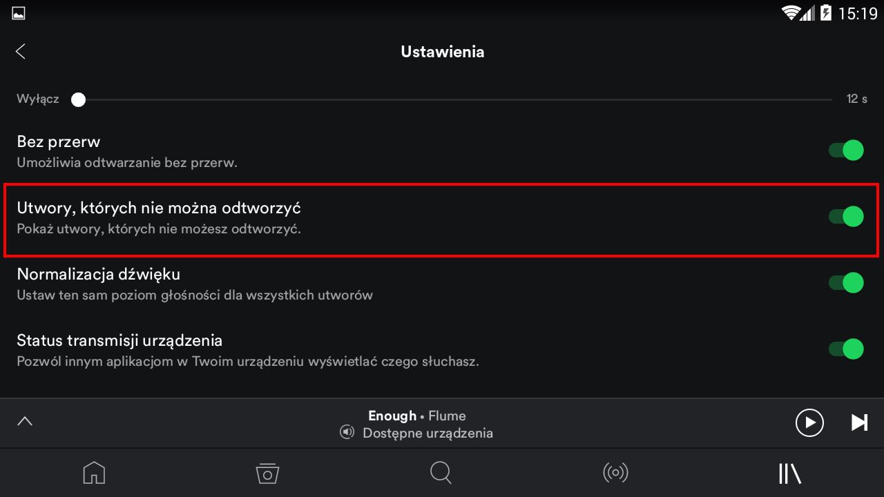 Włącz opcję pokazywania niedostępnych utworów w mobilnym Spotify