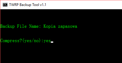 Wybierz nazwę kopii zapasowej i formę kompresji