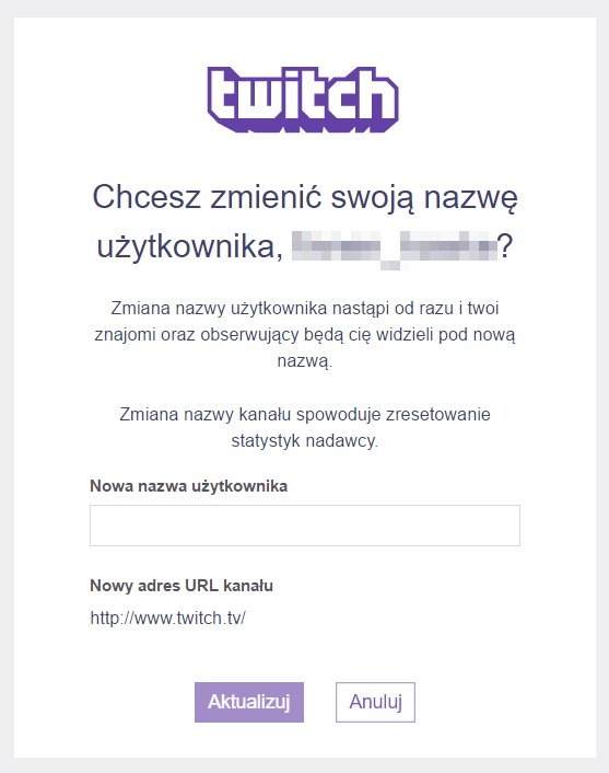 Twitch - zmiana nazwy użytkownika