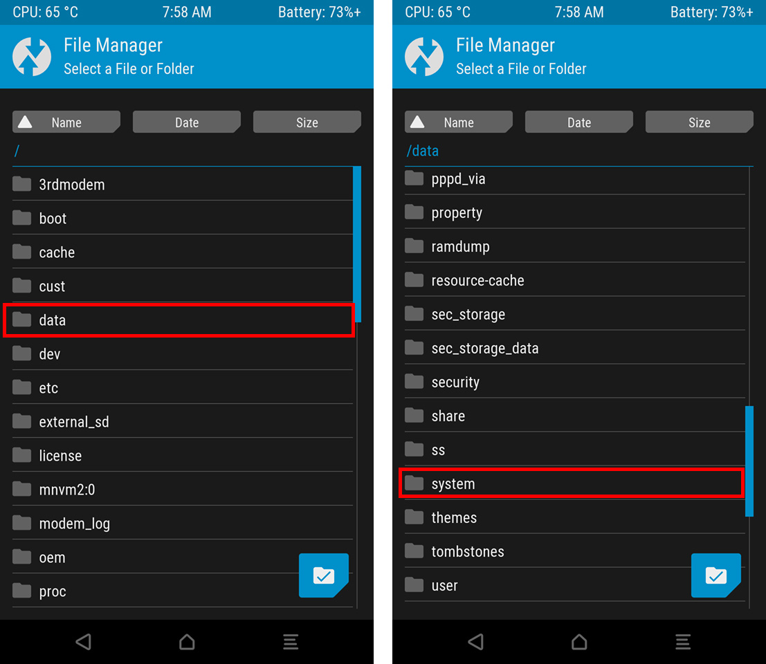 TWRP - wejdź do folderu Data\System