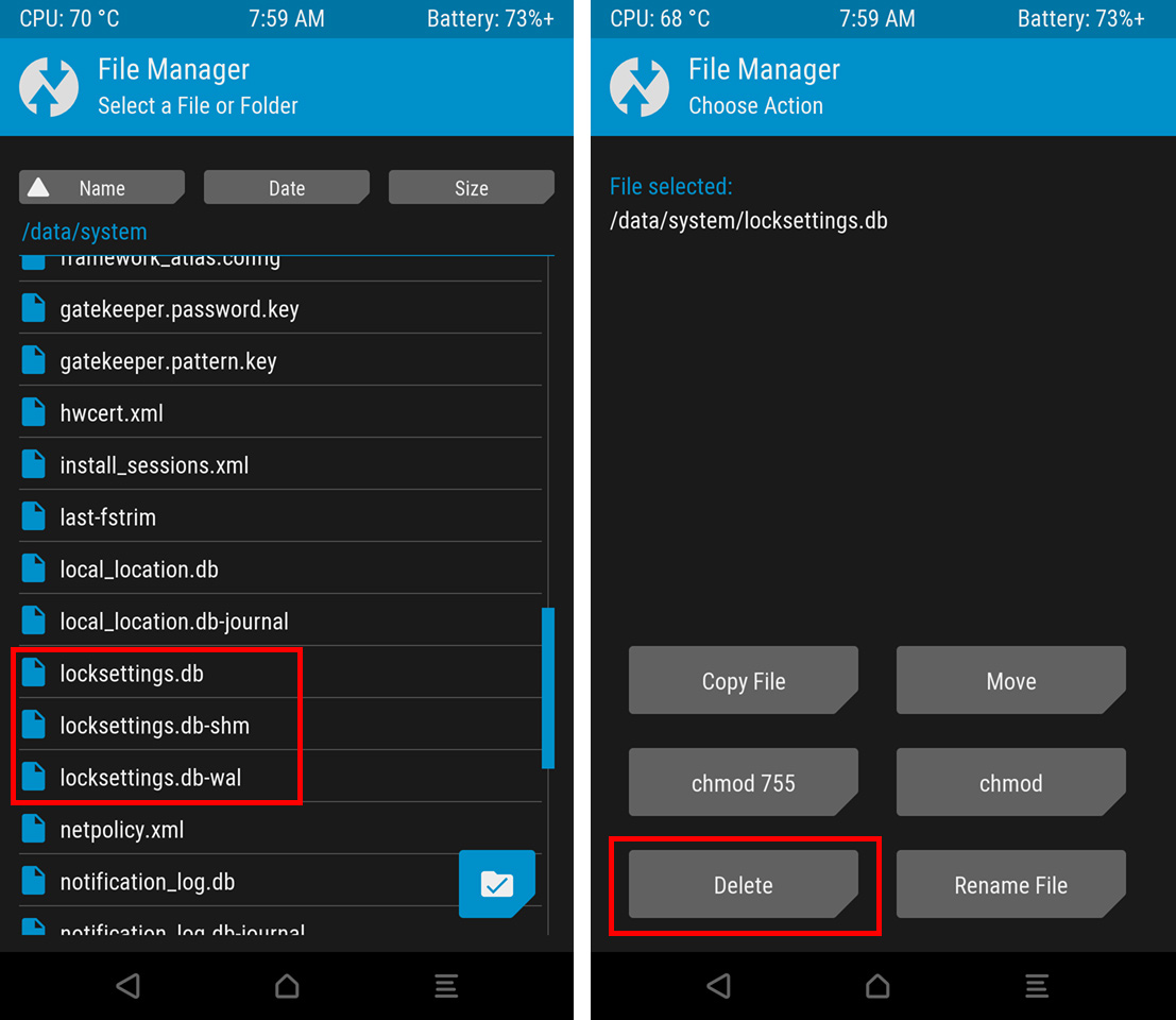 TWRP - znajdź pliki odpowiedzialne za ekran blokady i je usuń
