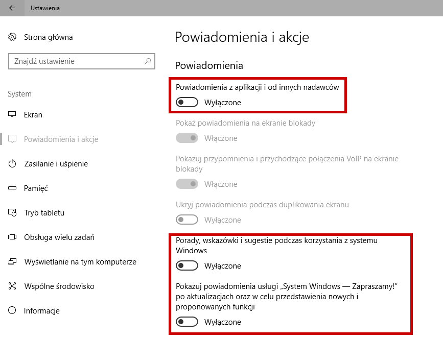 Wyłączanie powiadomień z Centrum Akcji w Windows 10