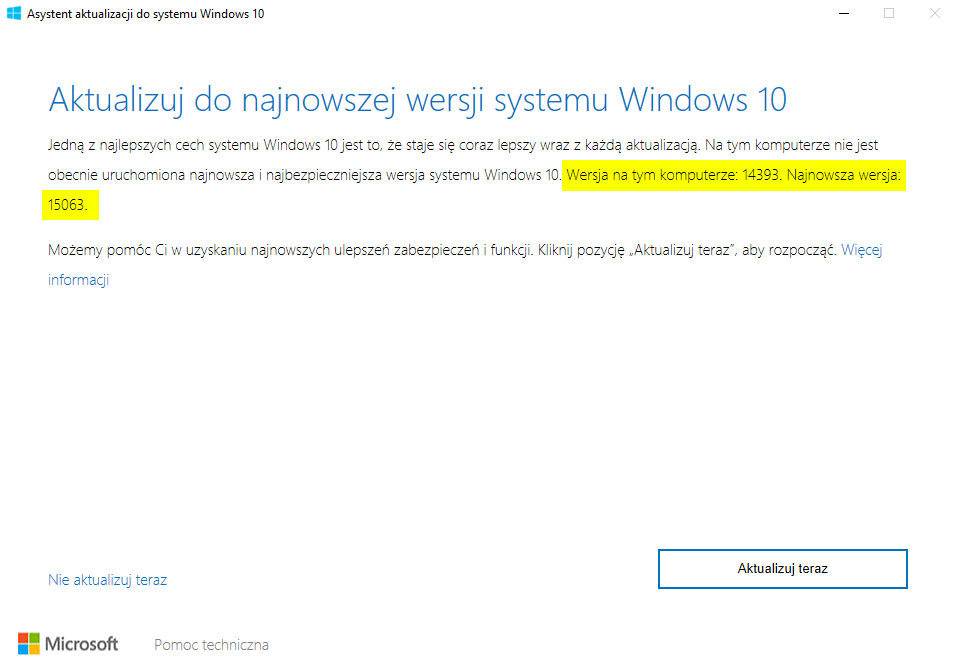 Aktualizacja przez Asystenta Aktualizacji do Windows 10