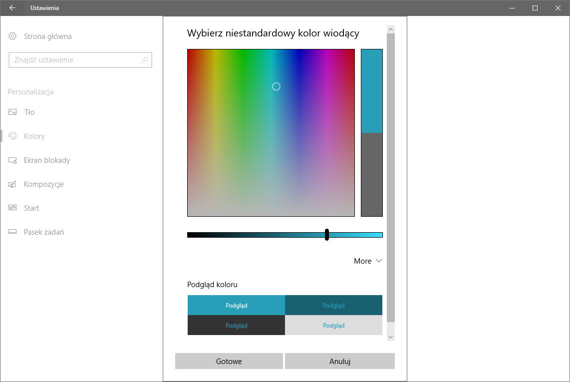 Wybór koloru niestandardowego