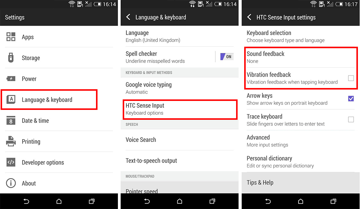 Wyłączanie dźwięków i wibracji klawiatury w HTC