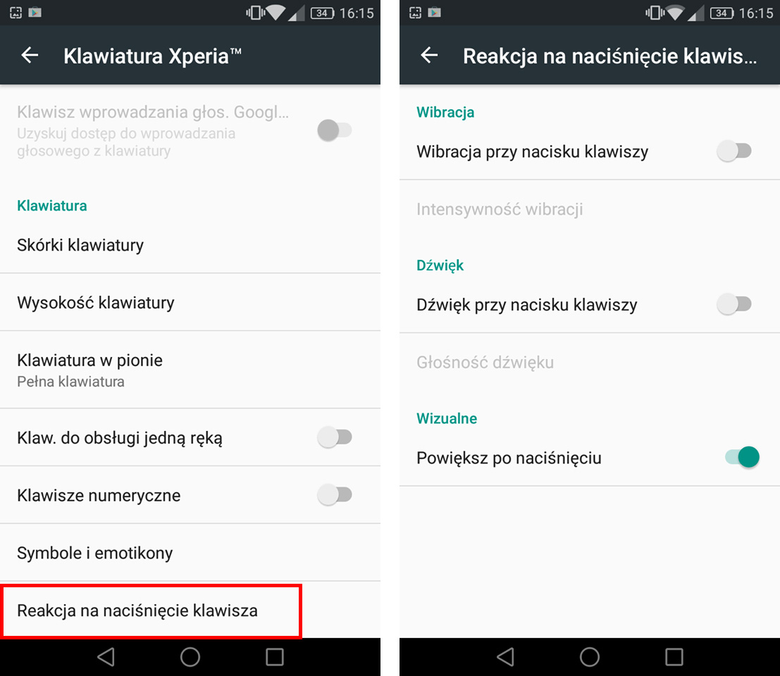 Wyłączanie dźwięków i wibracji w klawiaturze Xperia