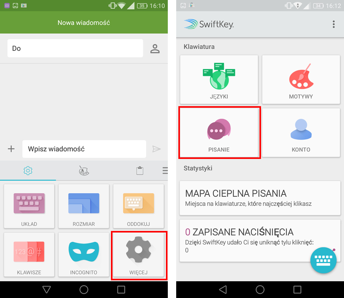 Przejdź do opcji pisania w SwiftKey