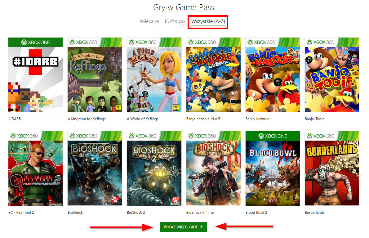 Lista dostępnych gier w Xbox Game Pass