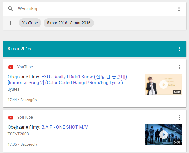 Przeglądanie historii YouTube'a z wybranego zakresu czasu