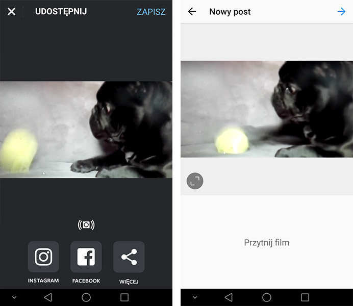 Udostępnianie filmu z Boomerang na Instagram